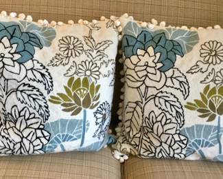 Crewel Throw Pillows w/ball fringe