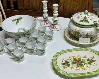 Punch Bowl/Cups, Tureen, Candlesticks, Platters/Trays