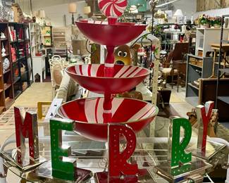 Stocking Holders, Tiered Peppermint Bowls 