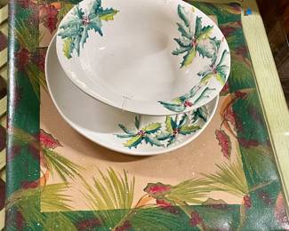 Hand-Painted Tile/Vinyl, Large Holly Bowl, Platter