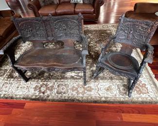 Amazing Black Forest Bench & Chair, Exquisite Detail