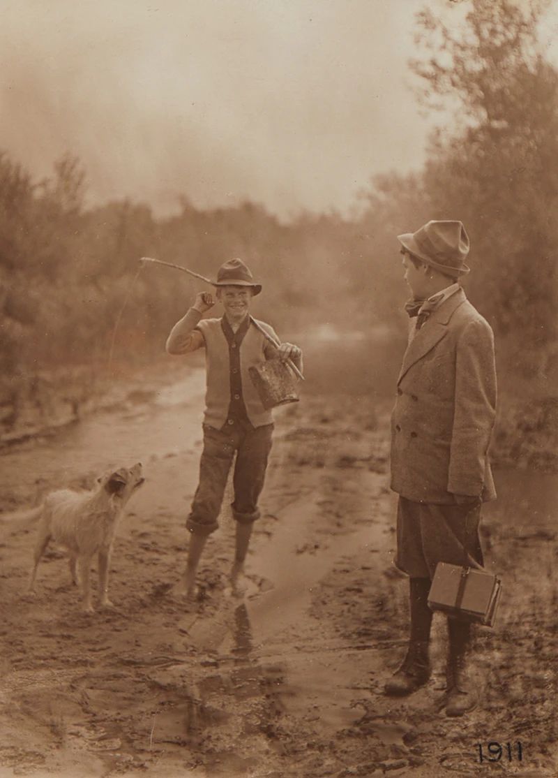 1
Edward Weston
1886-1958
"Let's Play Hookey," 1911
Platinum print on paper mounted to a thin brown board mount
Signed lower right in pencil on the mount, lower right: E. Weston; dated on the image lower right; signed again in pencil, on the mount, verso
Image/Sheet: 6" H x 4.5" W; Mount: 9" H x 6.25" W
Estimate: $8,000 - $12,000