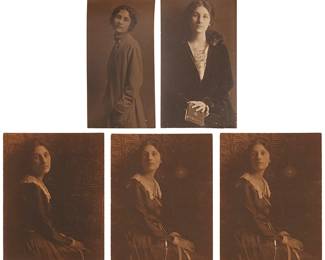 26
Eva Paxton Lorillard
1860-1929
Portraits Of Enrique (Enrica) Jackson
Five palladium prints on paper
Each unsigned; two notations in ink, and possibly in the hand of Eva Paxton Lorillard, along the lower right sheet edge: Lorillard; three sheets with a pencil notation of "Enrica" and two sheets with the black ink address stamp of Eva Paxton Lorillard, all verso
(5 pieces)
Image/Sheet of Smallest: 10.75" H x 5.5" W; Image/Sheet of Largest: 9.5" H x 7.5" W
Estimate: $1,500 - $2,500