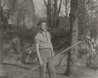 37
Thomas Eakins
1844-1916
"Study For Pushing Rail," 1874
Contact gelatin silver print on paper
Appears unsigned; titled on an exhibition label affixed to the frame's backing paper
Sight: 5" H x 3.75" W
Estimate: $1,500 - $2,500