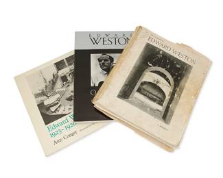 39
Dr. Amy Conger's Reference Books On Edward Weston
Comprising two boxes containing approximately 50 photography auction catalogues with Conger's marginalia on various lots, and approximately 52 hardcover and paperback monographs, other staple-bound pamphlets, and reference books on Edward Weston, some profusely annotated by Conger
Estimate: $800 - $1,200