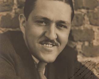 14
Tina Modotti
1896-1942
"William Spratling," 1929
Gelatin silver print on paper tipped to a board mount, as issued
Signed in pencil on the mount, lower right: Tine Modotti; inscribed and dated in ink on the image, lower right: To Fred Davis with the warmest regards and sincerest appreciation of his friendship / Wm. Spratling / Mexico May 7, 1929
Image/Sheet: 9.25" H x 7.375" W; Mount: 10.5" H x 8.5" W
Estimate: $8,000 - $12,000