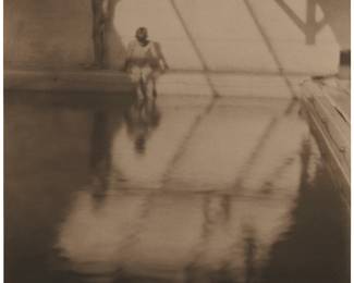3
Edward Weston
1886-1958
"Bathing Pool," 1919
Palladium print on paper hinged to a thin board mount
Signed, titled, and dated in pencil at the lower edge of the mount: Edward Weston; signed and titled again, numbered, inscribed, and with the purple Københavns Fotografiske Amatør-Klub ink stamp (Denmark), all verso
Image/Sheet: 9.625" H x 7.5" H; Mount: 18" H x 14" W
Estimate: $50,000 - $70,000