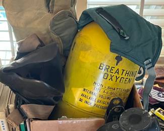 Vintage military flight mask, respirator, tank, head cover & glove