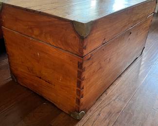 Antique Wood Hope Chest /  Dovetail Trunk with Brass Corners                                                                                                            Like It? Buy it Now