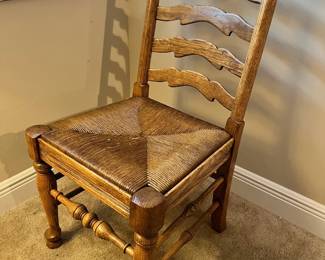2 Antique Oak Wood Ladder-back Chair with Rush Woven Seats                                                                                          Like It? Buy it Now