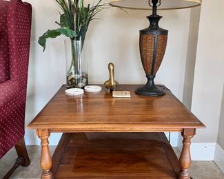 Vintage Mid Century Solid Wood End Table / Side Table with Drawer and Brass Pulls                                                               Like It? Buy it Now