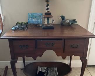 Vintage Solid Wood Lowboy  Side / End Table 3 Dove Tail Drawers  with Brass Hardware                                                           Like It? Buy it Now