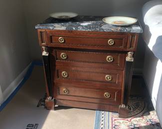 Pair French Empire marble top chests