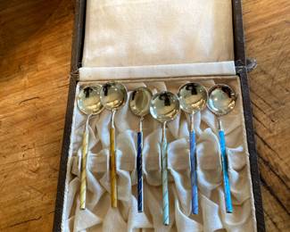 Norwegian enamel sterling spoons