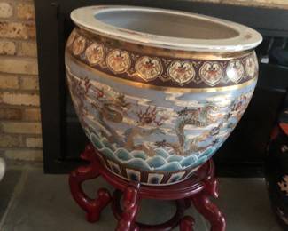 Chinese fishbowl with fruit wood stand