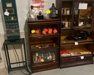 ANTIQUE CIGARETTE DISPENCER, RARE GLOBE WERNIKE 3/4 SIZE MAHOGONY BARRISTER BOOKCASE, BARRISTER PIECES