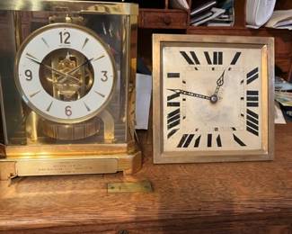 JAEGER Le COULTER ATMOS SWISS PERPETUAL MOTION MANTLE CLOCK AND A TIFFANY CHARLES HOUR ART DECO  BRASS CLOCK