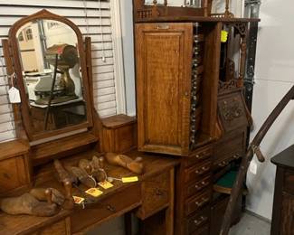 ANTIQUE OAK VANITY AND HARVARD DENTAL CABINET