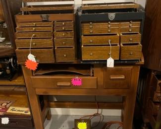Gerstner & Sons dental cabinet (left) and a National dental cabinet