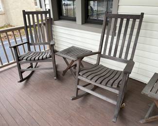 Wood rocking chairs and side tables......