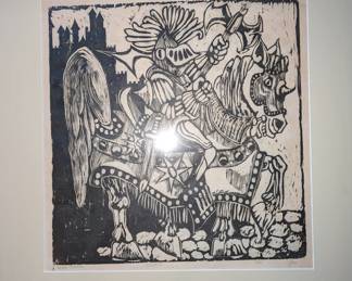 DEAN PORTER WOODCUT LITHO, KNIGHT II, NUMBERED 1/20 1968