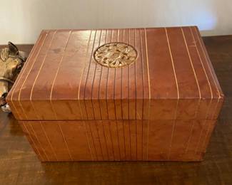 Leather and jade box with poker chips