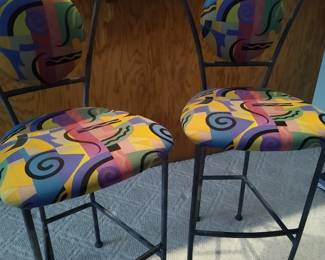 Pair geometric upholstery hightop chairs by Minson
