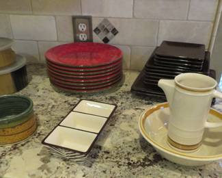 Mud Duck pottery, Daniel Cremieux earthenware, Mikasa bowl, Irish stoneware pitcher, Sakura Christmas plates