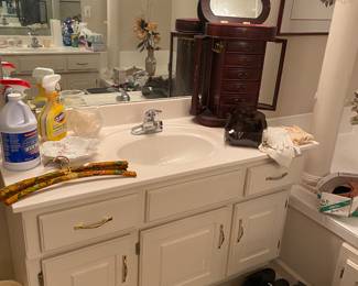 large jewelry box, wig, cleaning supplies