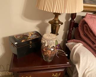 side table and other brass lamp, jewelry box