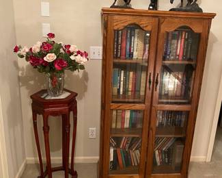 Library cabinet, beautiful plant stand, cast iron figurines 