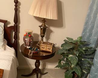 brass lamp, lovely side table