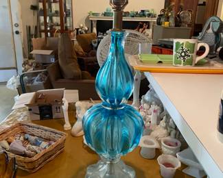Very vintage blue murano glass lamp- works!