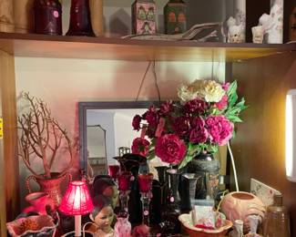 Nice selection of pink and red decor pieces-vintage 