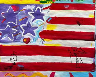 Peter Max "American Flag" mixed media art