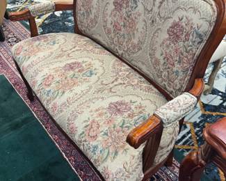 Needlepoint and Walnut Settee Sofa