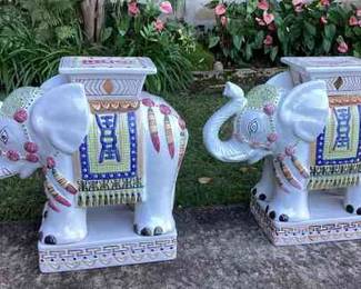CCS055 Pair Of Large Ceramic Elephant Plant Stands