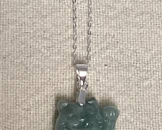 CCS010 Jade Lucky Cat Pendant On Sterling Silver Chain New
