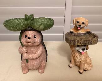 CCS057 Resin Hedgehog & Puppies Mini Bird Feeders New