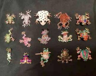 CCS198 Fifteen Costume Jewelry Frog Brooches