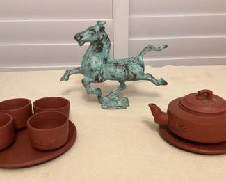 CCS165 Flying Horse Of Gansu Statue & Chinese Clay Tea Set