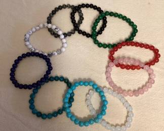 CCS011 Ten Polished Stone Bead Bracelets New