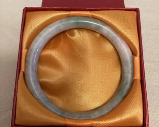 CCS007 Green & White Jade Bangle Bracelet New