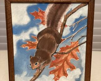 CCS114 Framed Vintage Original Painting Of A Squirrel On Canvas