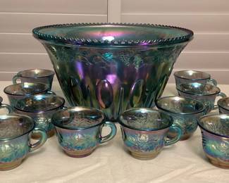 CCS184 Indiana Glass Carnival Glass Princess Punch Set