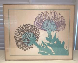 CCS097 Large Framed Screen Print Art Of Ohia Lehua Flowers