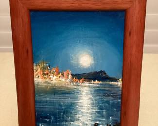 CCS127 Koa Framed Original Scenic Painting Of Diamond Head