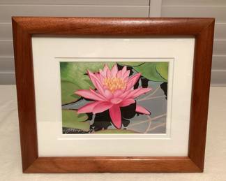 CCS119 Koa Framed Picture Of A Blooming Water Lily Flower