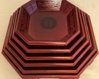 CCS163 Set Of Six Asian Lacquered Wooden Nesting Bowls