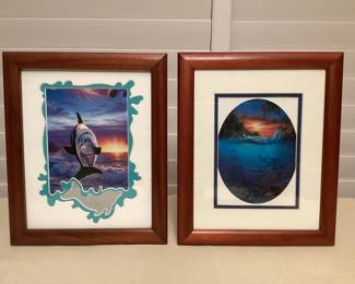 CCS126 Two Koa Framed Pictures Of Dolphins
